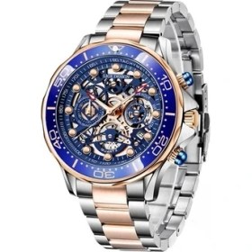 Resim Caven Denton Gül Altın Mavi Lıge Lüks Altın Hollow Erkekler Kuvars Saatı Üst Marka Iş Erkekler Için Gent Saatler Su Geçirmez Takvim Adam Izle Erkek Saat (Yurt Dışından) 