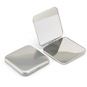 Resim Zarif Tasarım Katlanır Mini Makyaj Aynası - Büyüteçli Metal Ayna Çanta Boy Parlak Gümüş Renk Metalik 