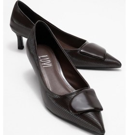 Resim Luvishoes Luvi Shoes Brıana Kahverengi Çizgili Tokalı Kadın Topuklu Ayakkabı Kahverengi 