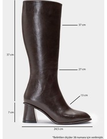 Resim Luvi Shoes Paradis Kahverengi Cilt Kadın Kalın Topuklu Çizme Kahverengi Deri 