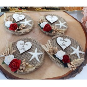 Resim Deniz Yıldızlı Hasır Tabla Üzeri Ahşap Isimli Nikah Şeke 30 Adet 