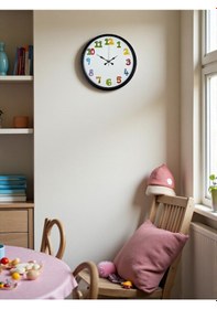Resim 36 Cm Siyah Çocuk Odası Duvar Saati Çok Renkli 