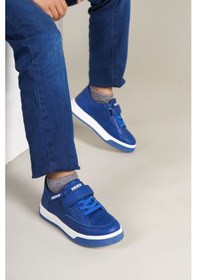 Resim Pabucmarketi Cırtlı Bağcık Detaylı Erkek Çocuk Günlük Bot Mavi Mavi Çok Renkli 