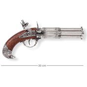 Resim Denix Dekoratif Replika Revolving 4 Barrel Flintlock Pistol, France 18th. C. 