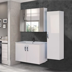 Resim Trio Modül Asmira Banyo Dolabı - 80 cm - 3'lü Set - Beyaz 