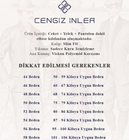 Resim Cengiz İnler Kırçıllı Mono Yaka Yelekli Erkek Takım Elbise 