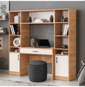 Resim Bilgisayar Masası, Deka Kitaplıklı Çalışma Masası - Ceviz Ceviz 