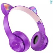Resim İVOTECH Kablosuz Bluetooth Kulaküstü Kedili, Ledli, Işıklı Kedi Desenli Kulaklık, Mor 
