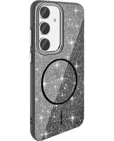 Resim Butam Bilişim Galaxy Uyumlu S24 Fe Kılıf Magsafe Şarj Özellikli Parlayan Simli Okso Kapak - Siyah Siyah 