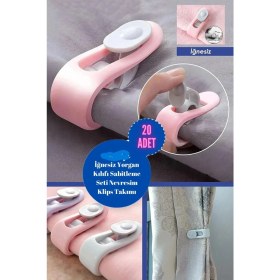 Resim Online Kapında 20 Adet Iğnesiz Yorgan Klipsi Nevresim Tutucu Sabitleyici Kaydırmaz Kilitli Klips 