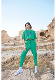Resim Monamise Kadın Kısa Kollu "stay Strong" Crop Eşofman Takımı 23086 Yeşil 