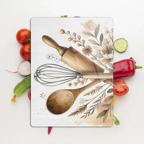 Resim Decovetro Cam Kesme Tahtası ve Sunumluk Kitchenware Desenli 30 x 40 cm 