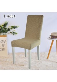 Resim StarMall Tuğla Desen Likrali Jakarlı Kümaş Sandalye Örtüsü, Lastikli, Esnekli Sandalye Kılıfı 1 Adet Bej 