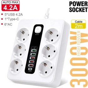 Resim HP-H04 3000W 10AMPER 6’lı 2metre Uzatma Kablolu Çoklu Termal Akım Priz ( Lisinya ) 