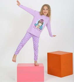 Resim Kız Çocuk Uzun Kollu %100 Pamuklu Pijama Takımı Let Your Lila 