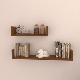 Resim Rafkestir 2 Li Avanos Duvar Rafı Hareli Ceviz (Mat) 