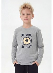 Resim Fyk Kids Yuvarlak Yaka Uzun Kollu Baskı Detaylı Erkek Çocuk Sweatshirt Gri 