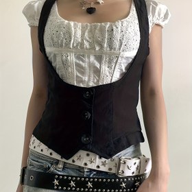 Resim Y2K Günlük Sokak Stili Düğmeli Kaban Kolsuz Düşük Kesim Şekillendirici Bel Yeleği Kadınlar için 