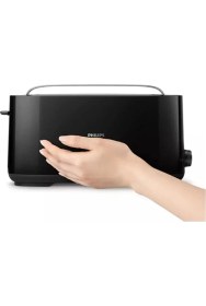Resim Philips HD2581/90 Ekmek Kızartma Makinesi 2 Dilim Kapasiteli Buz Çözme ve Isıtma Modlu Siyah Ekmek Isıtıcı Yanında Ahşap Kesme Tahtası Hediye 