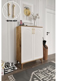 Resim Kale Metal Kulp Ayakkabılık Çok Amaçlı Dolap Mutfak Kiler Balkon Ekru Ceviz Ekru 