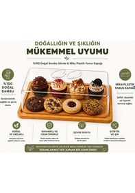 Resim Çok Amaçlı Bambu Tabanlı Akrilik Kapaklı Kahvaltılık,sunumluk,peynir Tabağı,fanuslu Saklama Kabı,24x18,5 Cm Açık Kahverengi 
