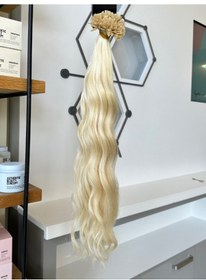 Resim Mikro Kaynak Wavy 100% İnsan Saçı 0.6 Gr Platin 50 Adet 70 Cm Platin Sarısı 