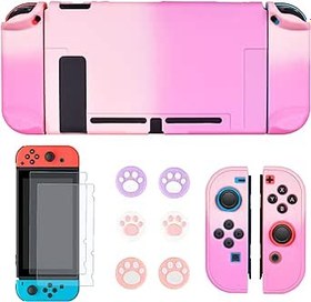 Resim DLseego Protective Case for Switch and Joy Con Controllers Dockable Slim Cover with 2PC Glass Screen Protector and 6 Cute Cats Claw Thumb Grip Caps 
