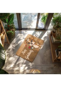 Resim Sevimli Köpek Temalı Kapı Önü Paspası Kaymaz Taban 45x70 Bej 