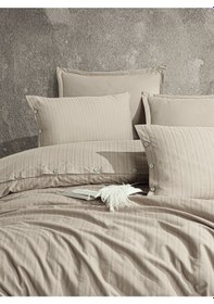 Resim %100 Pamuk Tek Kişilik Düğmeli Nevresim Seti Arsida V6 Bej 