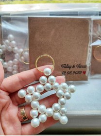Resim Emtory Home 30 Adet Krem İnci Yıldız Anahtarlık - Kişiye Özel Kartlı -Söz Nişan Nikah Kına Hediyelik 