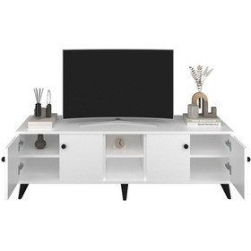 Resim Simple Tv Ünitesi 3 Raflı 4 Kapaklı 150x44x48 Beyaz Beyaz 