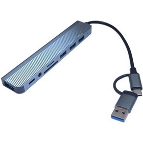 Resim Type C Usb Hub, 8'i 1 Arada Usb 3.0 ,2.0, Type C Veri, 3.5 Ses, Sd/tf Kart Okuyucu 