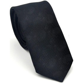 Resim Gaffy Şal Desenli Siyah Dokuma Kumaş Mendilli Slim Fit Kravat // Sdk-2509-1 Siyah 