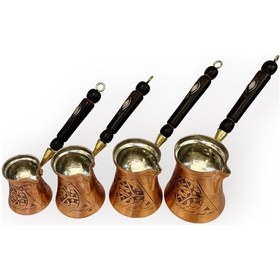 Resim Paşa İşlemeli Skoçlu Bakır Cezve Takımı 