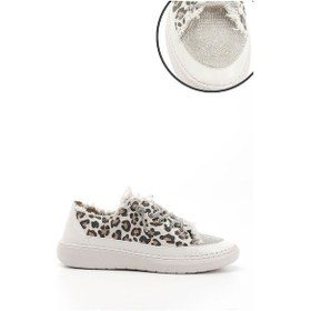 Resim Gönderi R Leopar Kot Triko Taşlı Comfort Dolgu Taban Sneaker Leopar 