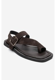 Resim Luvishoes Curry Kahverengi Süet Hakiki Deri Parmak Arası Kadın Sandalet 
