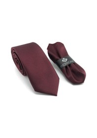 Resim Pierroni Bordo Oxford Desen Mendilli Kravat Bordo 