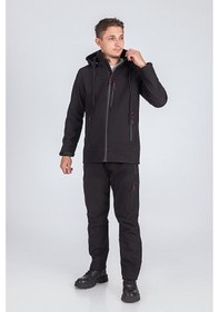 Resim Vatan Tekstil Suya Dayanıklı Slim Fit Softshell Kapüşonlu Erkek Mont Siyah 
