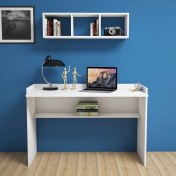 Resim Bimossa Firuze Beyaz Çalışma Masası Raflı 118 cm V6040 