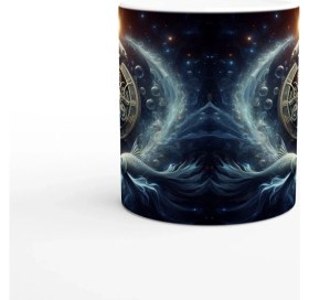 Resim Balık Burcu Baskılı Kahve Kupası - Zamanın Çarkları Astroloji Mekanizması Vs4 