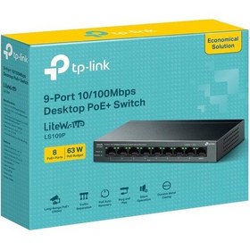 Resim Tp-lınk Ls109p 8 Port 10/100 +1 Port Rj45 Uplınk 63w 250 Metre Poe Mesafe Metal Kasa Swıtch 04316091 