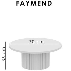 Resim Faymend Kooky Modern Yuvarlak Beyaz - Meşe Ahşap Orta Sehpa '70cm' Krem 