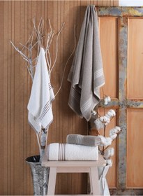 Resim Rebeka Oscar Banyo Havlu Seti Yumuşak Havlu Seti 1200 Gram Taş Rengi Krem Krem - Taş Rengi 