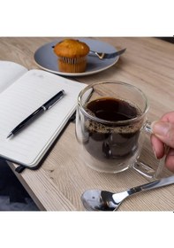 Resim Çift Camlı Çift Cidarlı Cam Kupa Ev Ofis Fincanı Çift Katlı Isı Y 