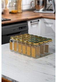 Resim Mienda Home 24'lü Cam Baharatlık Seti Gold Kapaklı Etiketli Baharatlık Takımı Mh00gld24 Gold - Şeffaf 