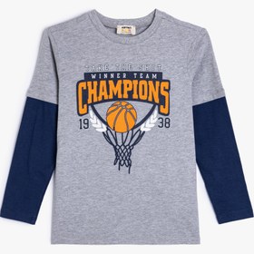 Resim Erkek Çocuk Tişört Uzun Kollu Basketbol Baskılı Bisiklet Yaka 