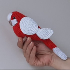 Resim nildamigurumi Amigurumi Örgü Oyuncak Muhabbet Kuşu Kırmızı Beyaz Türkiye 