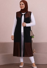 Resim Ferace Kadin Transparan Tasli Uzun Yelek Buyuk Beden Giyim Yelek 