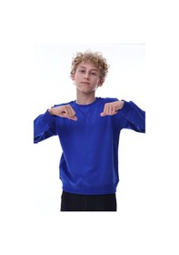 Resim Mavi Erkek Çocuk Sweatshirt Rahat Kalıp Pamuklu İki İplik Kumaş Mavi 