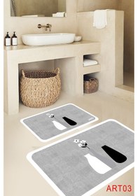 Resim Eco Concept Banyo Paspası, Kaymaz Taban, Çiçek Desenli, Klozet Ta Gri - Beyaz 